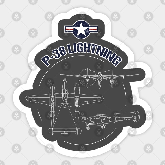 P-38 Lightning USAF Warbird Plane WW2 Airshow T-Shirt Sticker by stearman